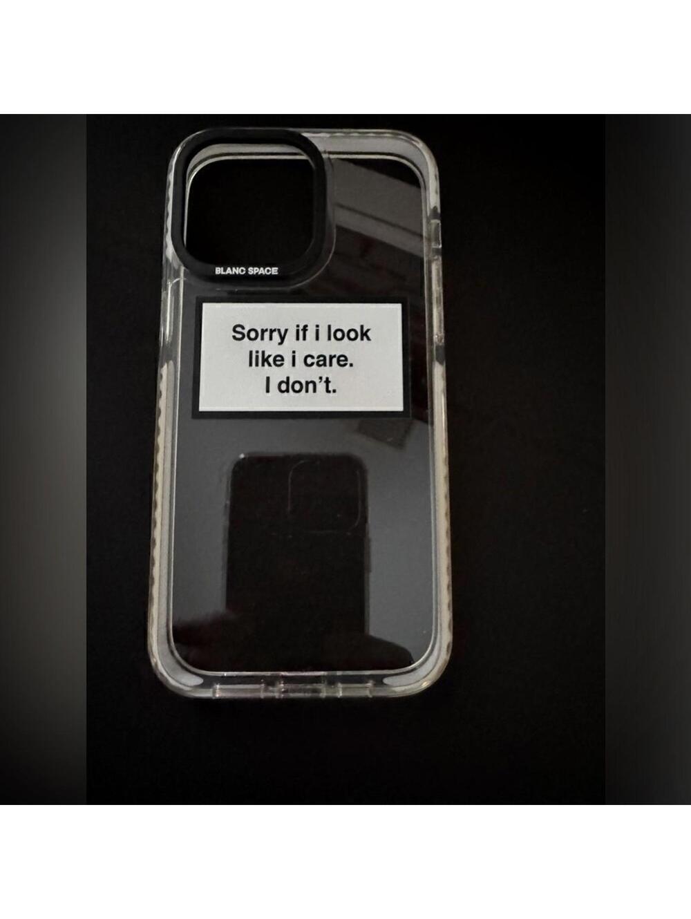 iPhone 15 Pro Max Blanc Space clear impact case with text